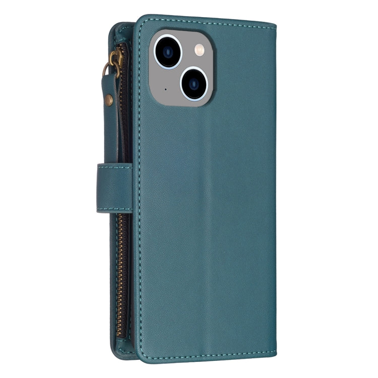 For iPhone 14 Plus 9 Card Slots Zipper Wallet Leather Flip Phone Case(Green) - free shipping - PMC TechLife - Order now!