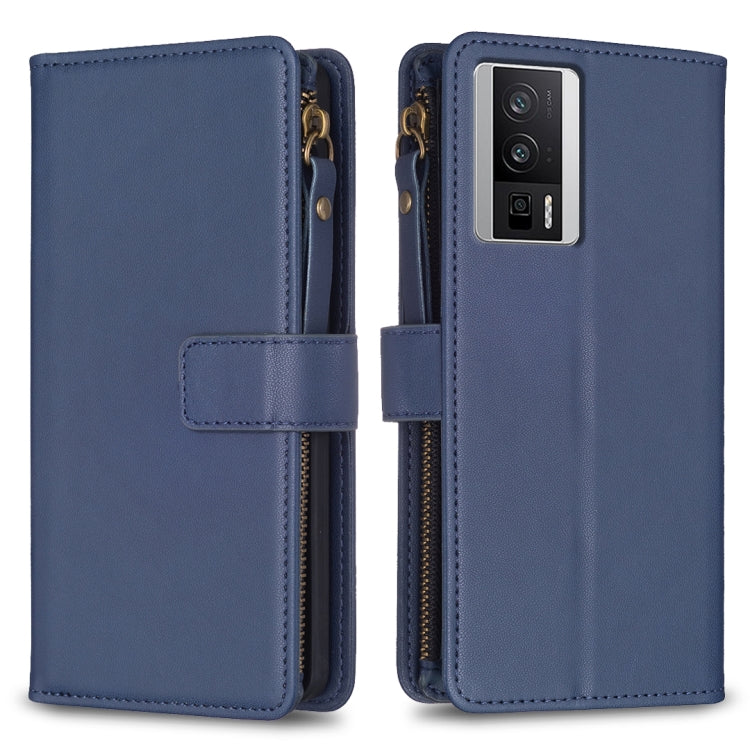 For Xiaomi Redmi K60 / K60 Pro 9 Card Slots Zipper Wallet Leather Flip Phone Case(Blue) - free shipping - PMC TechLife - Order now!