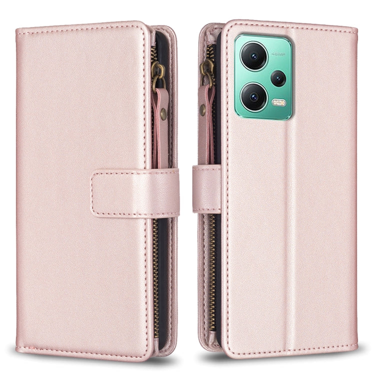 For Xiaomi Redmi Note 12 5G 9 Card Slots Zipper Wallet Leather Flip Phone Case(Rose Gold) - free shipping - PMC TechLife - Order now!