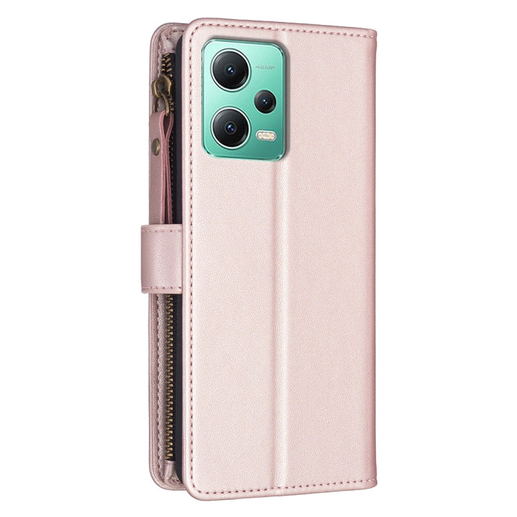 For Xiaomi Redmi Note 12 5G 9 Card Slots Zipper Wallet Leather Flip Phone Case(Rose Gold) - free shipping - PMC TechLife - Order now!