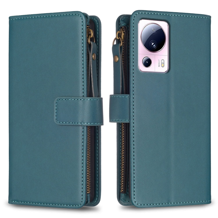 For Xiaomi 13 Lite 9 Card Slots Zipper Wallet Leather Flip Phone Case(Green) - free shipping - PMC TechLife - Order now!
