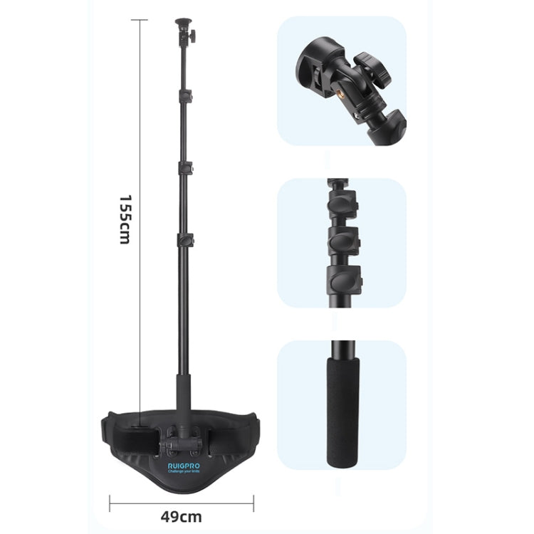RUIGPRO Waist Belt Mount Strap With Phone Clamp & Selfie Stick - Chest Belt by RUIGPRO | Online Shopping South Africa | PMC TechLife
