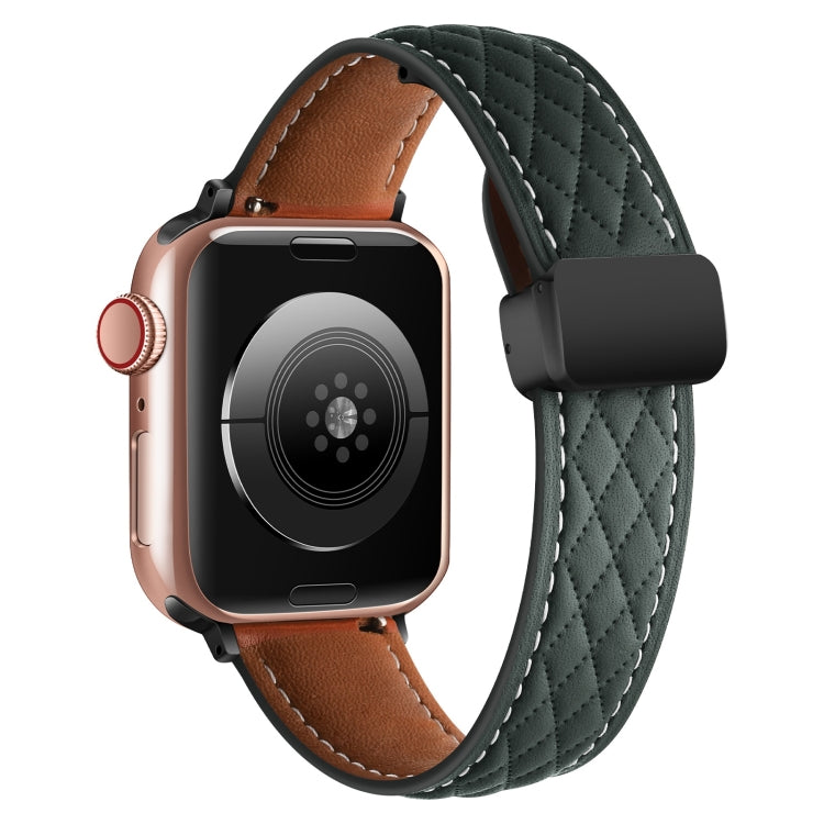 For Apple Watch Ultra 49mm Folding Buckle Rhombus Leather Watch Band(Green) - Watch Bands by PMC TechLife | Online Shopping South Africa | PMC TechLife