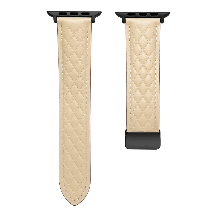 For Apple Watch SE 2022 44mm Folding Buckle Rhombus Leather Watch Band(Starlight) - Watch Bands by PMC TechLife | Online Shopping South Africa | PMC TechLife