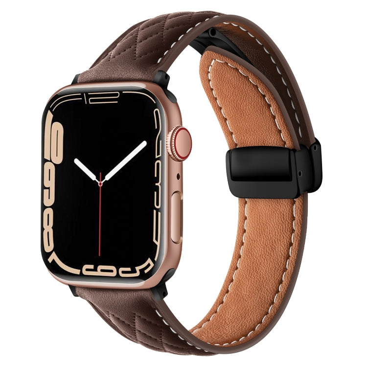 For Apple Watch 4 40mm Folding Buckle Rhombus Leather Watch Band(Coffee) - Watch Bands by PMC TechLife | Online Shopping South Africa | PMC TechLife