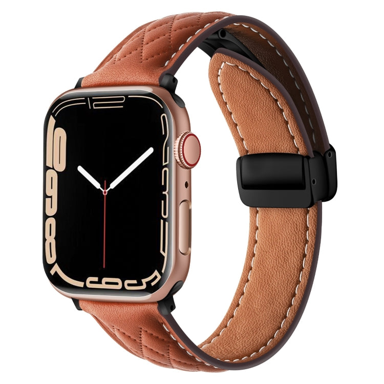 For Apple Watch 4 40mm Folding Buckle Rhombus Leather Watch Band(Brown) - Watch Bands by PMC TechLife | Online Shopping South Africa | PMC TechLife