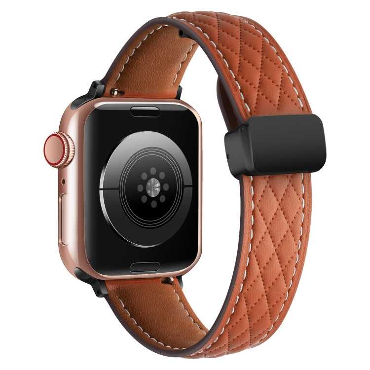 For Apple Watch 4 40mm Folding Buckle Rhombus Leather Watch Band(Brown) - Watch Bands by PMC TechLife | Online Shopping South Africa | PMC TechLife