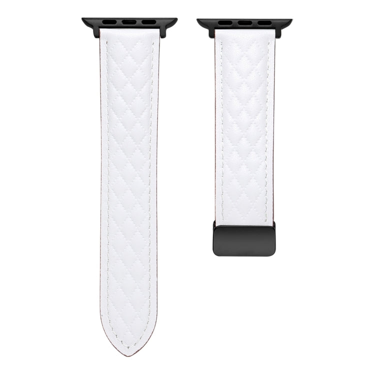 For Apple Watch SE 2023 44mm Folding Buckle Rhombus Leather Watch Band(White) - Watch Bands by PMC TechLife | Online Shopping South Africa | PMC TechLife