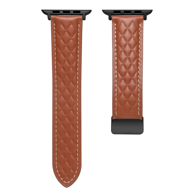 For Apple Watch SE 2023 44mm Folding Buckle Rhombus Leather Watch Band(Brown) - Watch Bands by PMC TechLife | Online Shopping South Africa | PMC TechLife | Buy Now Pay Later Mobicred