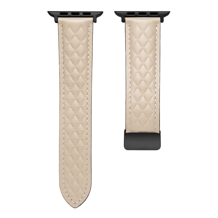 For Apple Watch 9 41mm Folding Buckle Rhombus Leather Watch Band(Apricot) - Watch Bands by PMC TechLife | Online Shopping South Africa | PMC TechLife