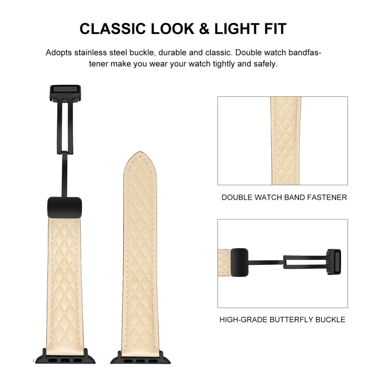 For Apple Watch 7 45mm Folding Buckle Rhombus Leather Watch Band(Black) - Watch Bands by PMC TechLife | Online Shopping South Africa | PMC TechLife