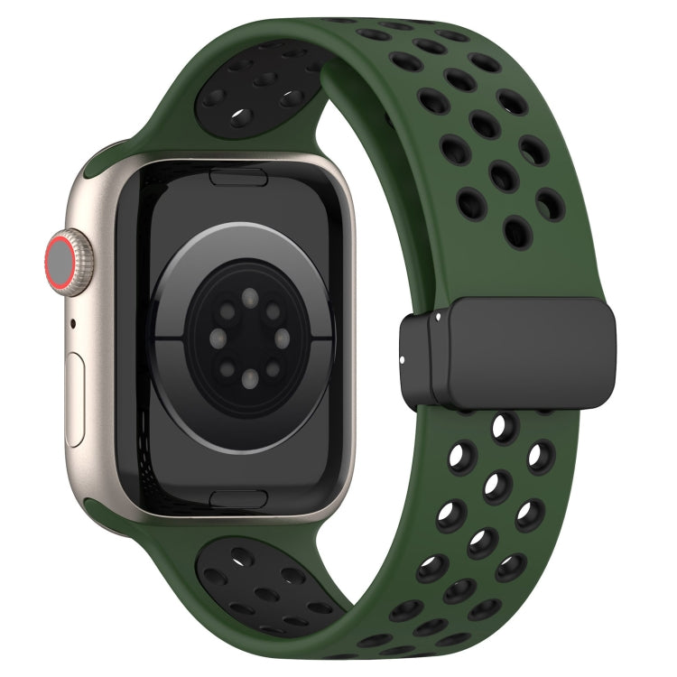 For Apple Watch Ultra 49mm Magnetic Buckle Silicone Watch Band(Army Green Black) - Watch Bands by PMC TechLife | Online Shopping South Africa | PMC TechLife