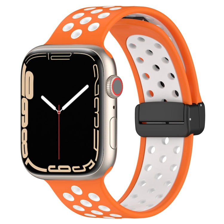 For Apple Watch 8 41mm Magnetic Buckle Silicone Watch Band(Orange White) - Watch Bands by PMC TechLife | Online Shopping South Africa | PMC TechLife
