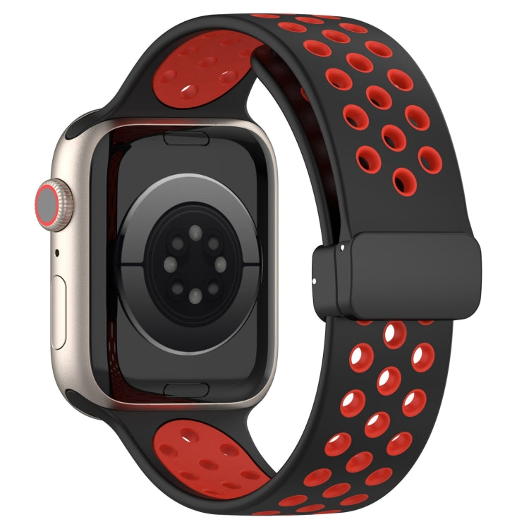 For Apple Watch 8 41mm Magnetic Buckle Silicone Watch Band(Black Red) - Watch Bands by PMC TechLife | Online Shopping South Africa | PMC TechLife