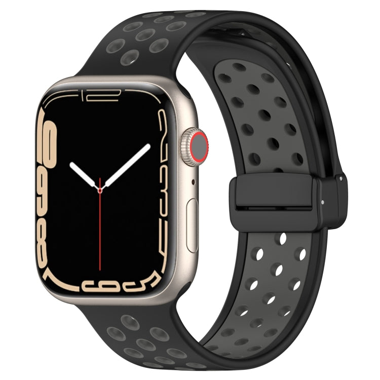 For Apple Watch SE 2022 44mm Magnetic Buckle Silicone Watch Band(Black Grey) - Watch Bands by PMC TechLife | Online Shopping South Africa | PMC TechLife