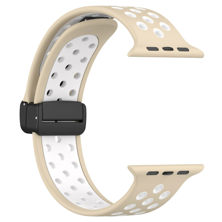 For Apple Watch 7 41mm Magnetic Buckle Silicone Watch Band(Khaki White) - Watch Bands by PMC TechLife | Online Shopping South Africa | PMC TechLife