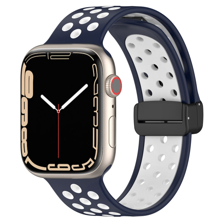 For Apple Watch 7 45mm Magnetic Buckle Silicone Watch Band(Navy White) - Watch Bands by PMC TechLife | Online Shopping South Africa | PMC TechLife