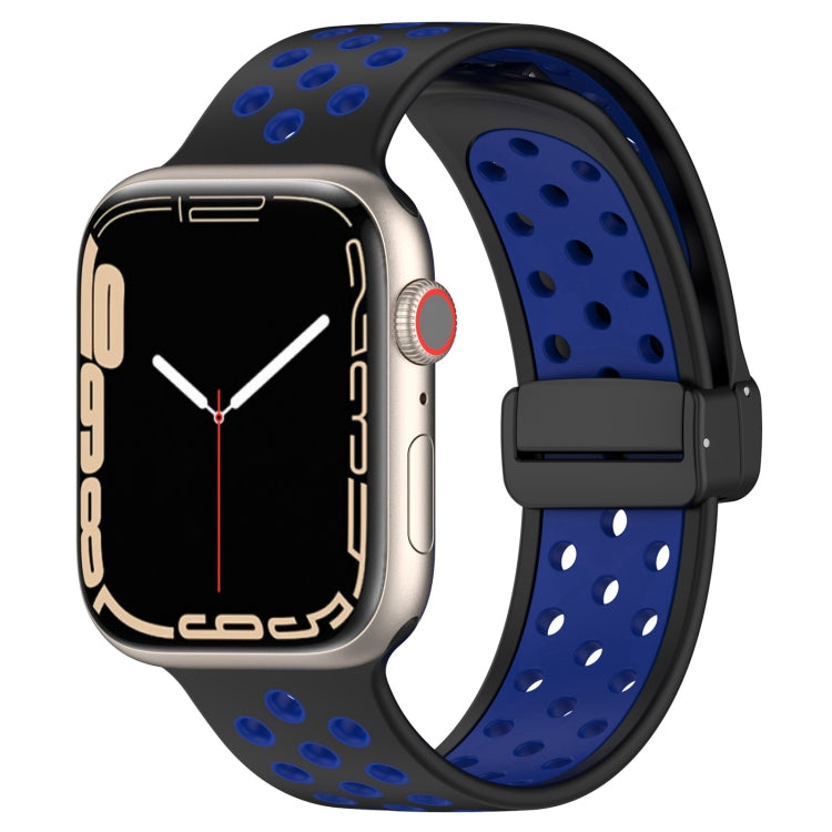 For Apple Watch 7 45mm Magnetic Buckle Silicone Watch Band(Black Blue) - Watch Bands by PMC TechLife | Online Shopping South Africa | PMC TechLife