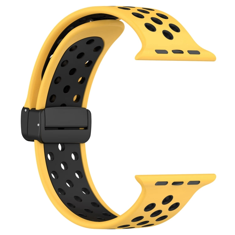 For Apple Watch 7 45mm Magnetic Buckle Silicone Watch Band(Yellow Black) - Watch Bands by PMC TechLife | Online Shopping South Africa | PMC TechLife