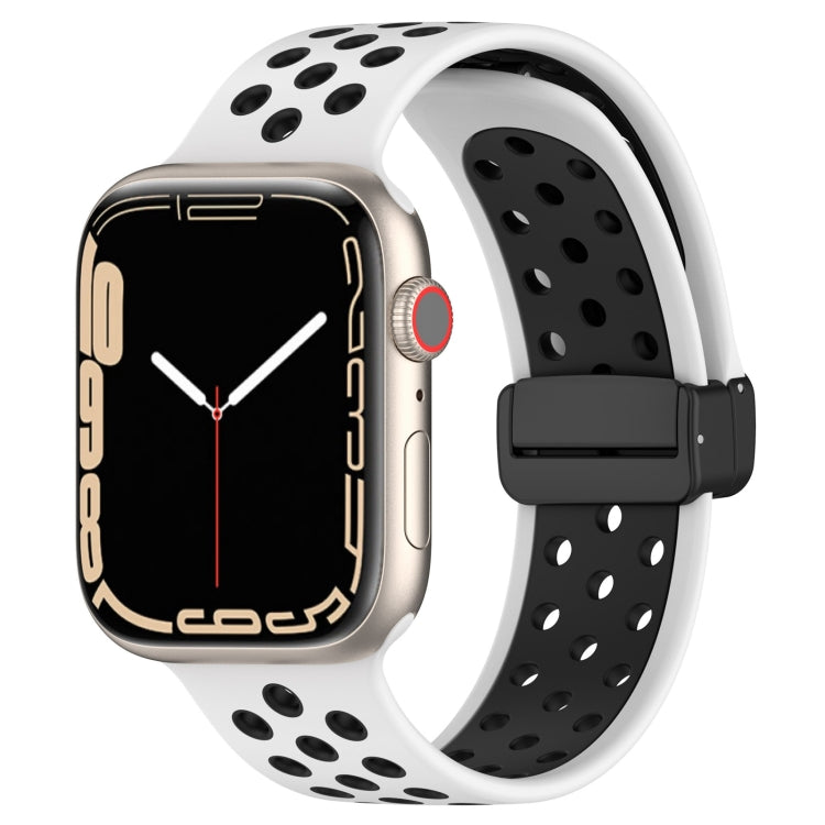 For Apple Watch SE 40mm Magnetic Buckle Silicone Watch Band(White Black) - Watch Bands by PMC TechLife | Online Shopping South Africa | PMC TechLife