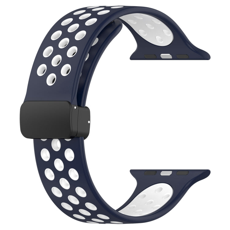 For Apple Watch SE 44mm Magnetic Buckle Silicone Watch Band(Navy White) - Watch Bands by PMC TechLife | Online Shopping South Africa | PMC TechLife