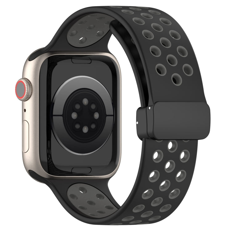 For Apple Watch SE 44mm Magnetic Buckle Silicone Watch Band(Black Grey) - Watch Bands by PMC TechLife | Online Shopping South Africa | PMC TechLife