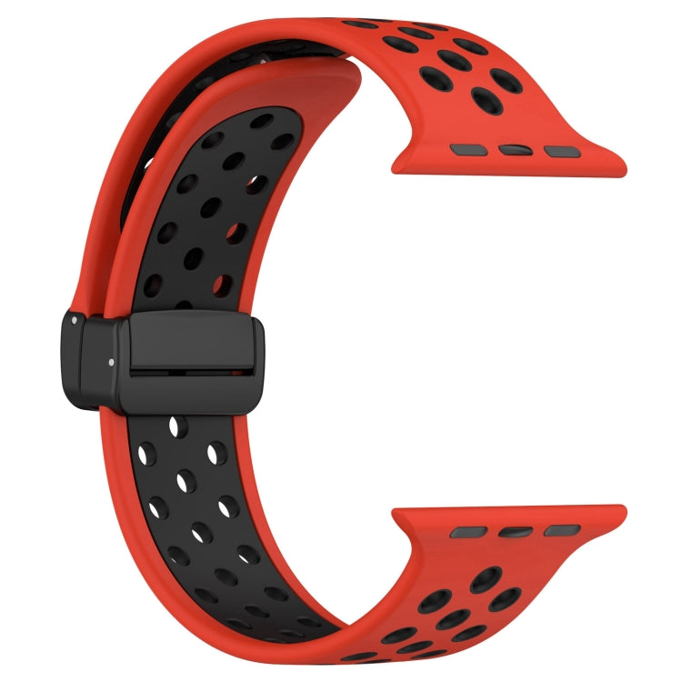 For Apple Watch SE 44mm Magnetic Buckle Silicone Watch Band(Red Black) - Watch Bands by PMC TechLife | Online Shopping South Africa | PMC TechLife
