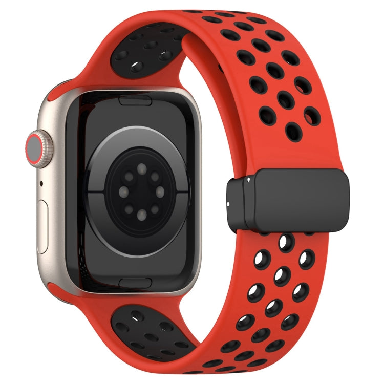 For Apple Watch SE 44mm Magnetic Buckle Silicone Watch Band(Red Black) - Watch Bands by PMC TechLife | Online Shopping South Africa | PMC TechLife