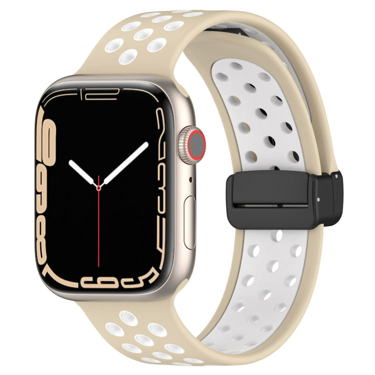 For Apple Watch SE 44mm Magnetic Buckle Silicone Watch Band(Khaki White) - Watch Bands by PMC TechLife | Online Shopping South Africa | PMC TechLife