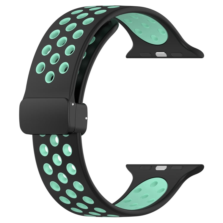 For Apple Watch 6 40mm Magnetic Buckle Silicone Watch Band(Black Cyan) - Watch Bands by PMC TechLife | Online Shopping South Africa | PMC TechLife