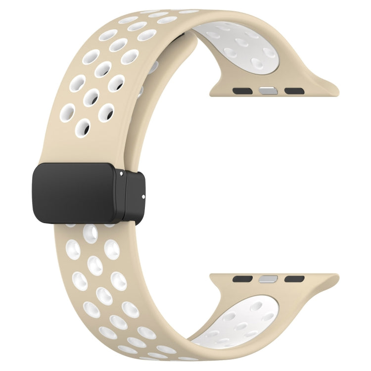 For Apple Watch 6 44mm Magnetic Buckle Silicone Watch Band(Khaki White) - Watch Bands by PMC TechLife | Online Shopping South Africa | PMC TechLife