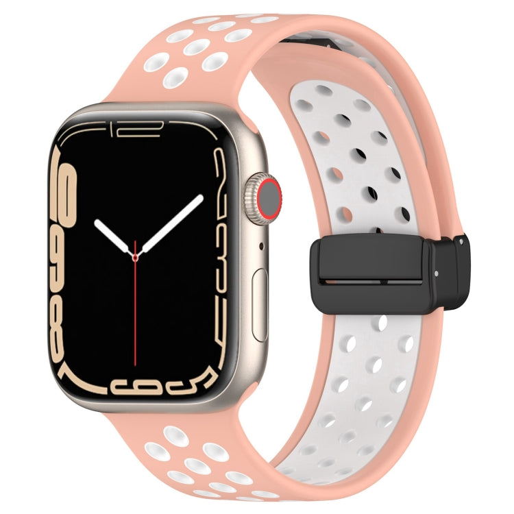 For Apple Watch 5 44mm Magnetic Buckle Silicone Watch Band(Pink White) - Watch Bands by PMC TechLife | Online Shopping South Africa | PMC TechLife