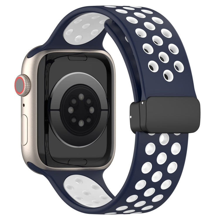 For Apple Watch 5 44mm Magnetic Buckle Silicone Watch Band(Navy White) - Watch Bands by PMC TechLife | Online Shopping South Africa | PMC TechLife