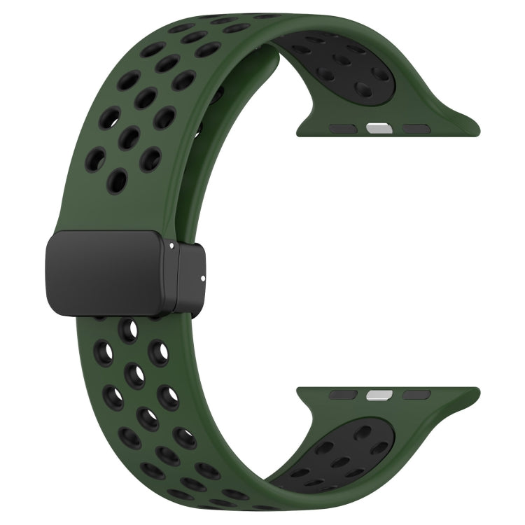 For Apple Watch 5 40mm Magnetic Buckle Silicone Watch Band(Army Green Black) - Watch Bands by PMC TechLife | Online Shopping South Africa | PMC TechLife