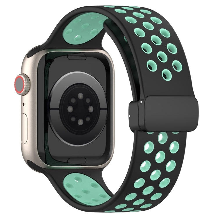 For Apple Watch 3 38mm Magnetic Buckle Silicone Watch Band(Black Cyan) - Watch Bands by PMC TechLife | Online Shopping South Africa | PMC TechLife