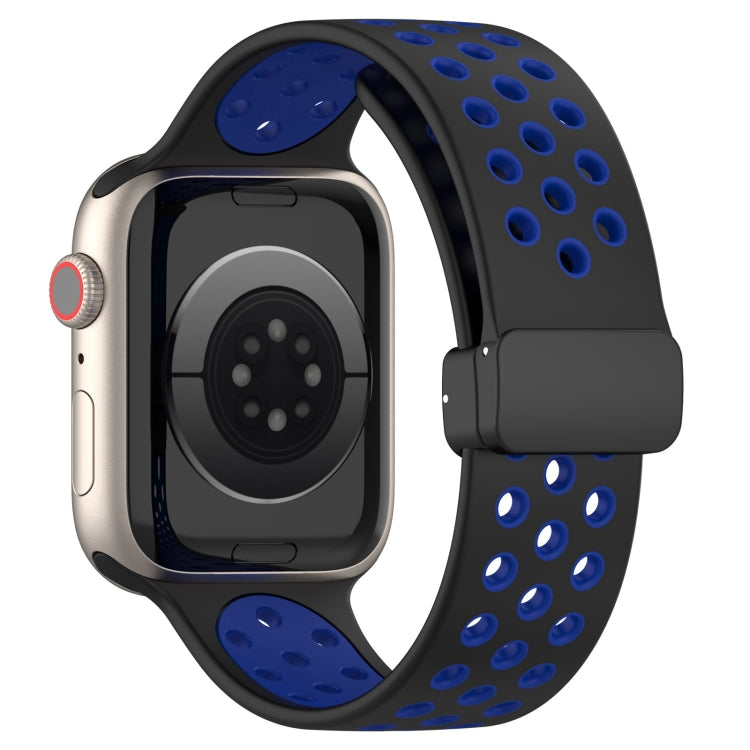 For Apple Watch 3 42mm Magnetic Buckle Silicone Watch Band(Black Blue) - Watch Bands by PMC TechLife | Online Shopping South Africa | PMC TechLife