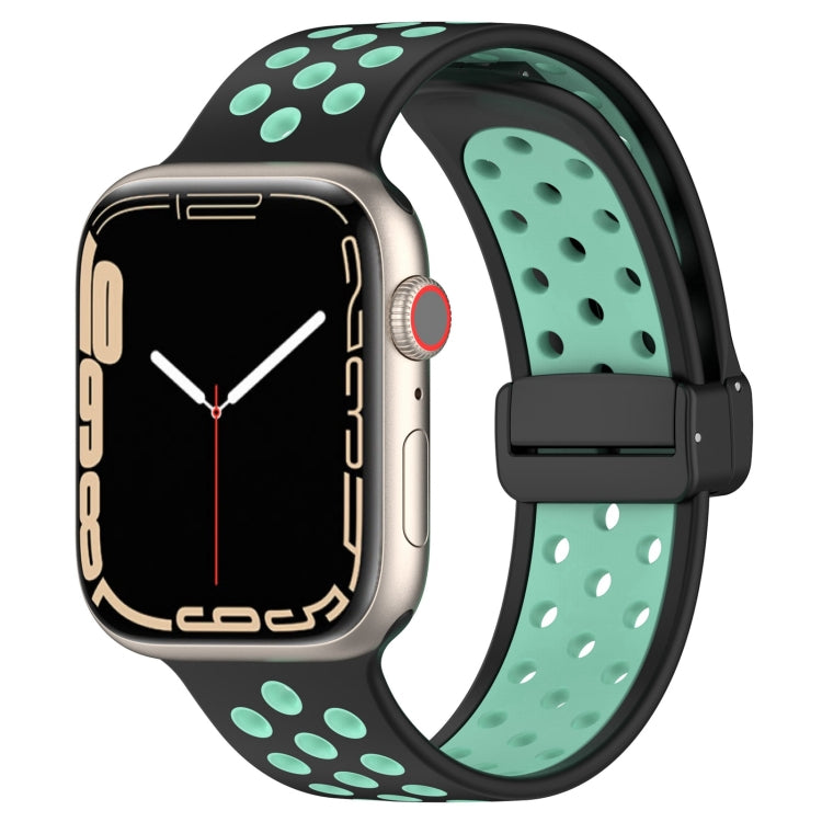 For Apple Watch 42mm Magnetic Buckle Silicone Watch Band(Black Cyan) - Watch Bands by PMC TechLife | Online Shopping South Africa | PMC TechLife