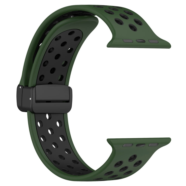For Apple Watch 42mm Magnetic Buckle Silicone Watch Band(Army Green Black) - Watch Bands by PMC TechLife | Online Shopping South Africa | PMC TechLife