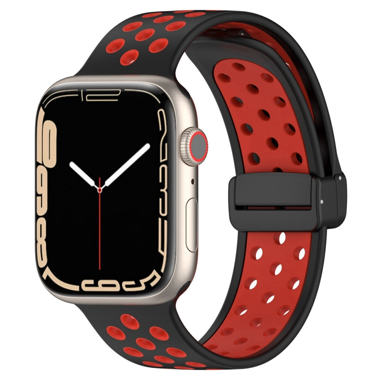 For Apple Watch 38mm Magnetic Buckle Silicone Watch Band(Black Red) - Watch Bands by PMC TechLife | Online Shopping South Africa | PMC TechLife