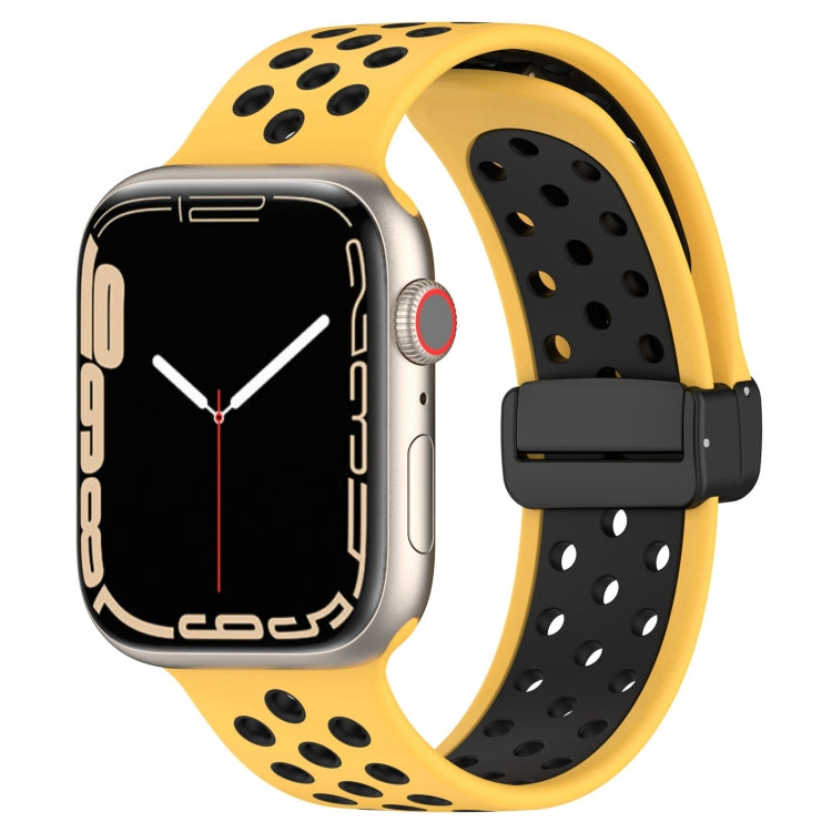 For Apple Watch 38mm Magnetic Buckle Silicone Watch Band(Yellow Black) - Watch Bands by PMC TechLife | Online Shopping South Africa | PMC TechLife
