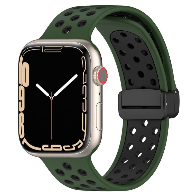 For Apple Watch 38mm Magnetic Buckle Silicone Watch Band(Army Green Black) - Watch Bands by PMC TechLife | Online Shopping South Africa | PMC TechLife