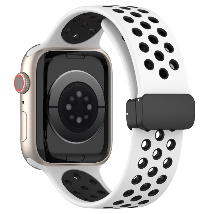 For Apple Watch SE 2023 44mm Magnetic Buckle Silicone Watch Band(White Black) - Watch Bands by PMC TechLife | Online Shopping South Africa | PMC TechLife