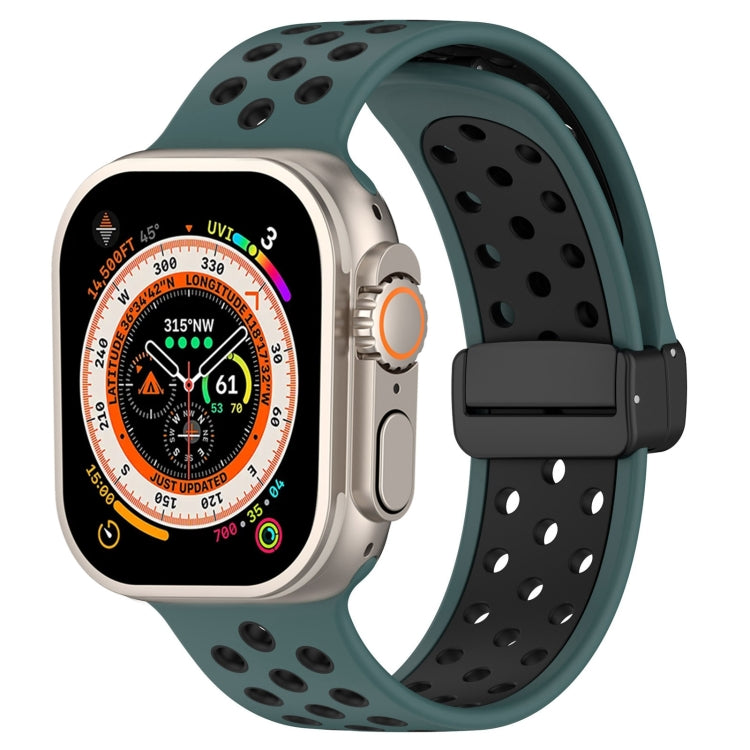 For Apple Watch SE 2023 44mm Magnetic Buckle Silicone Watch Band(Olive Black) - Watch Bands by PMC TechLife | Online Shopping South Africa | PMC TechLife