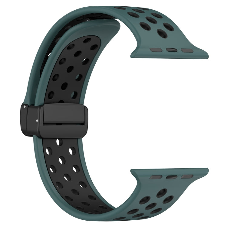 For Apple Watch SE 2023 44mm Magnetic Buckle Silicone Watch Band(Olive Black) - Watch Bands by PMC TechLife | Online Shopping South Africa | PMC TechLife