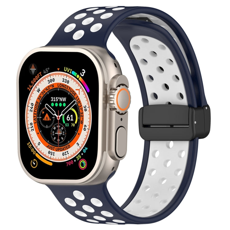 For Apple Watch SE 2023 44mm Magnetic Buckle Silicone Watch Band(Navy White) - Watch Bands by PMC TechLife | Online Shopping South Africa | PMC TechLife