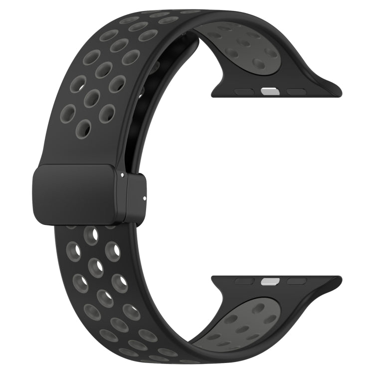 For Apple Watch SE 2023 44mm Magnetic Buckle Silicone Watch Band(Black Grey) - Watch Bands by PMC TechLife | Online Shopping South Africa | PMC TechLife
