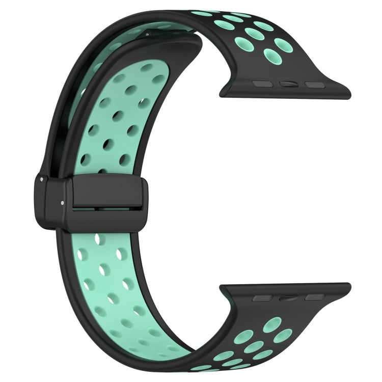 For Apple Watch SE 2023 44mm Magnetic Buckle Silicone Watch Band(Black Cyan) - Watch Bands by PMC TechLife | Online Shopping South Africa | PMC TechLife