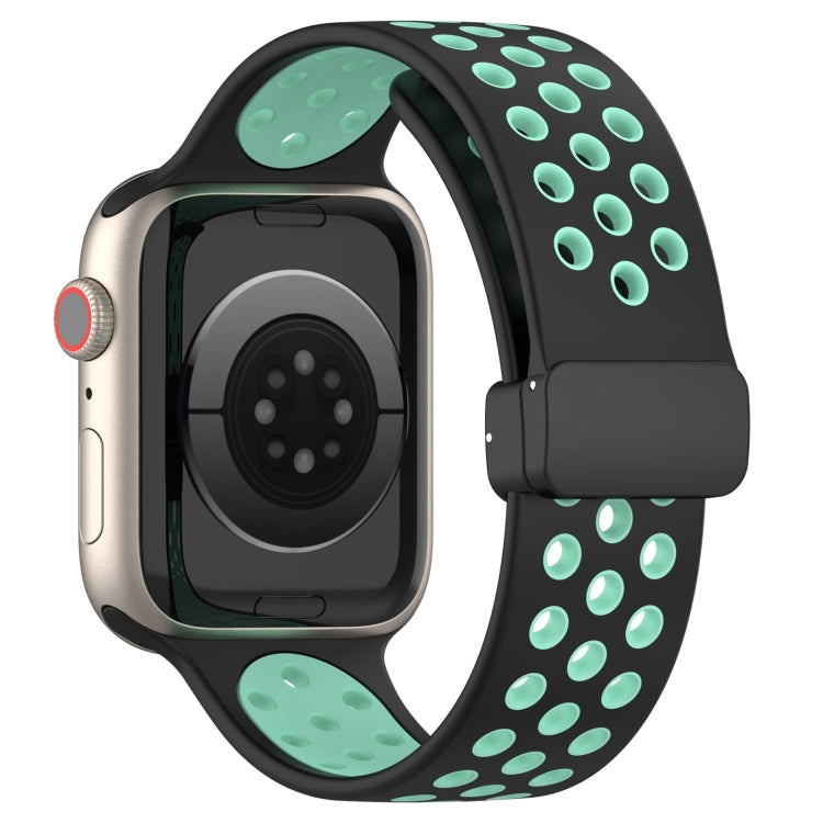 For Apple Watch SE 2023 44mm Magnetic Buckle Silicone Watch Band(Black Cyan) - Watch Bands by PMC TechLife | Online Shopping South Africa | PMC TechLife