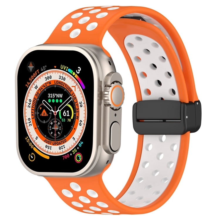 For Apple Watch Series 9 45mm Magnetic Buckle Silicone Watch Band(Orange White) - Watch Bands by PMC TechLife | Online Shopping South Africa | PMC TechLife