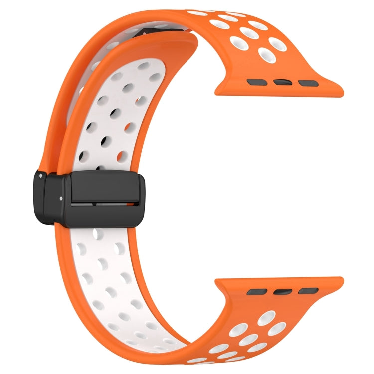 For Apple Watch Series 9 45mm Magnetic Buckle Silicone Watch Band(Orange White) - Watch Bands by PMC TechLife | Online Shopping South Africa | PMC TechLife